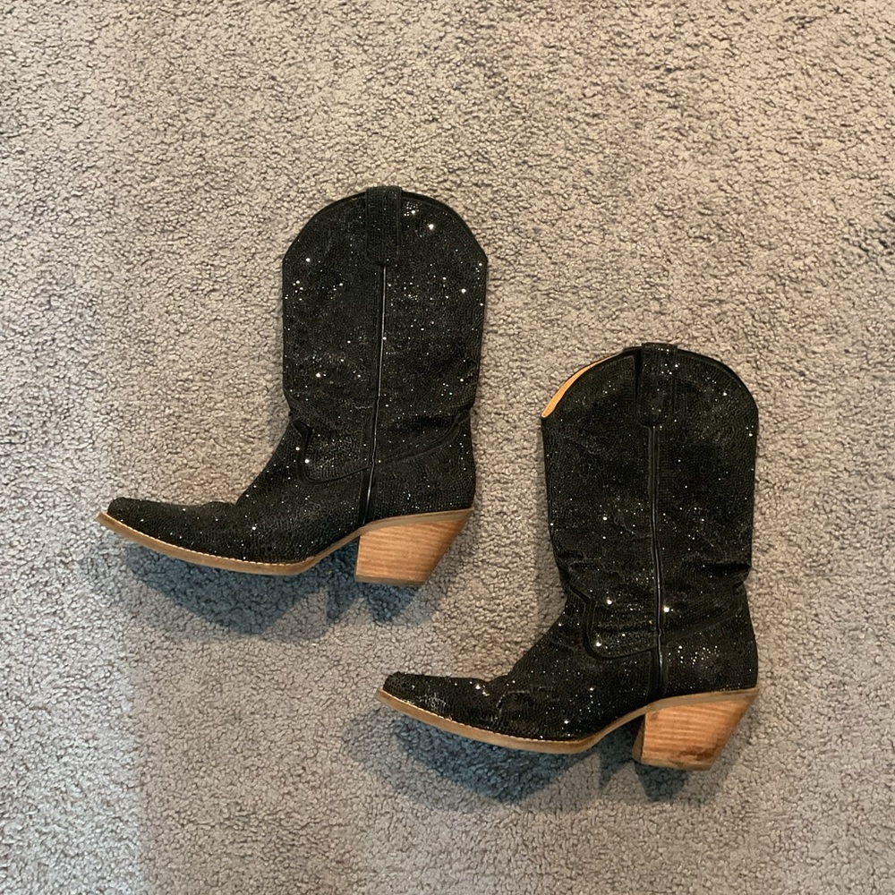 Dingo Women’s Black Crystal Bling Cowboy Western Tall Dress Boots Shoes Y2K, 10